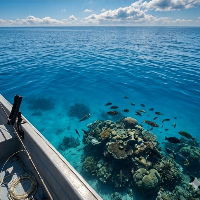Polarized — coral reef visible beneath the water