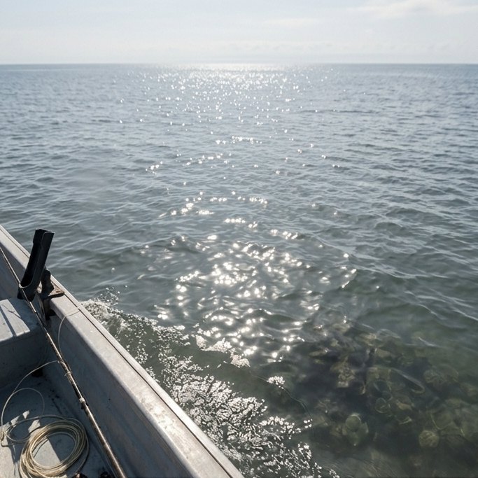Standard lens — surface glare hides the reef